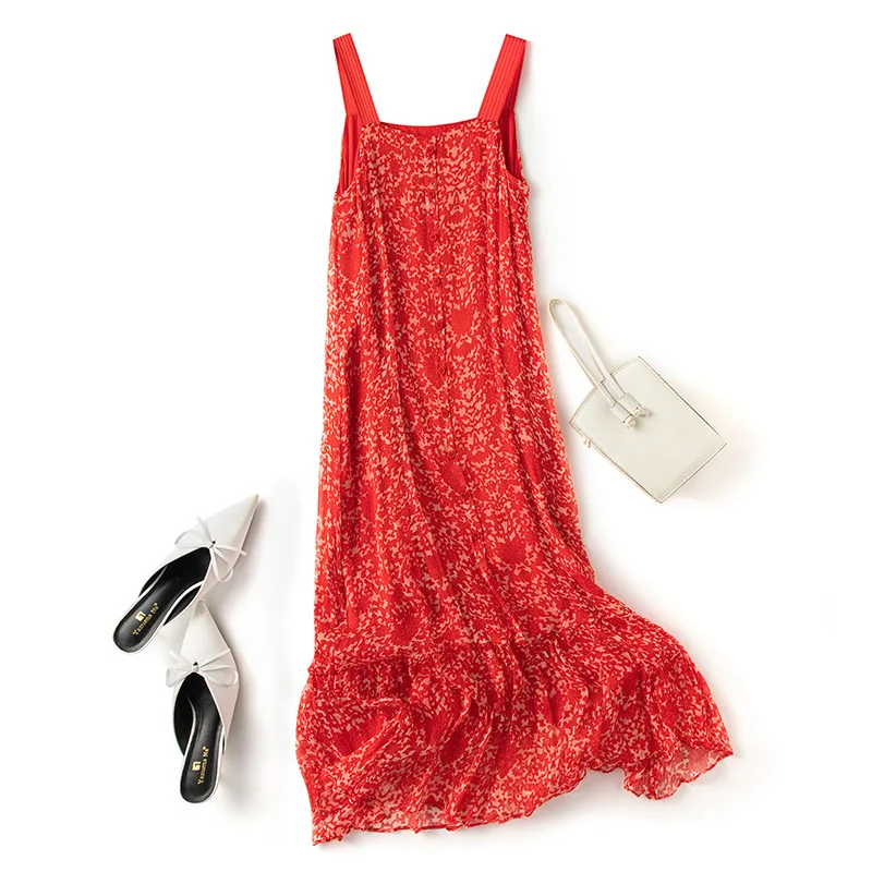 100% Silk Red Swing Dress Women's Clothing 2021 Square Collar Bohemian Button Loose Beach Party Summer Sexy Dress High Quality
100% Silk Red Swing Dress Women's Clothing 2021 Square Collar Bohemian Button Loose Beach Party Summer Sexy Dress High Quality