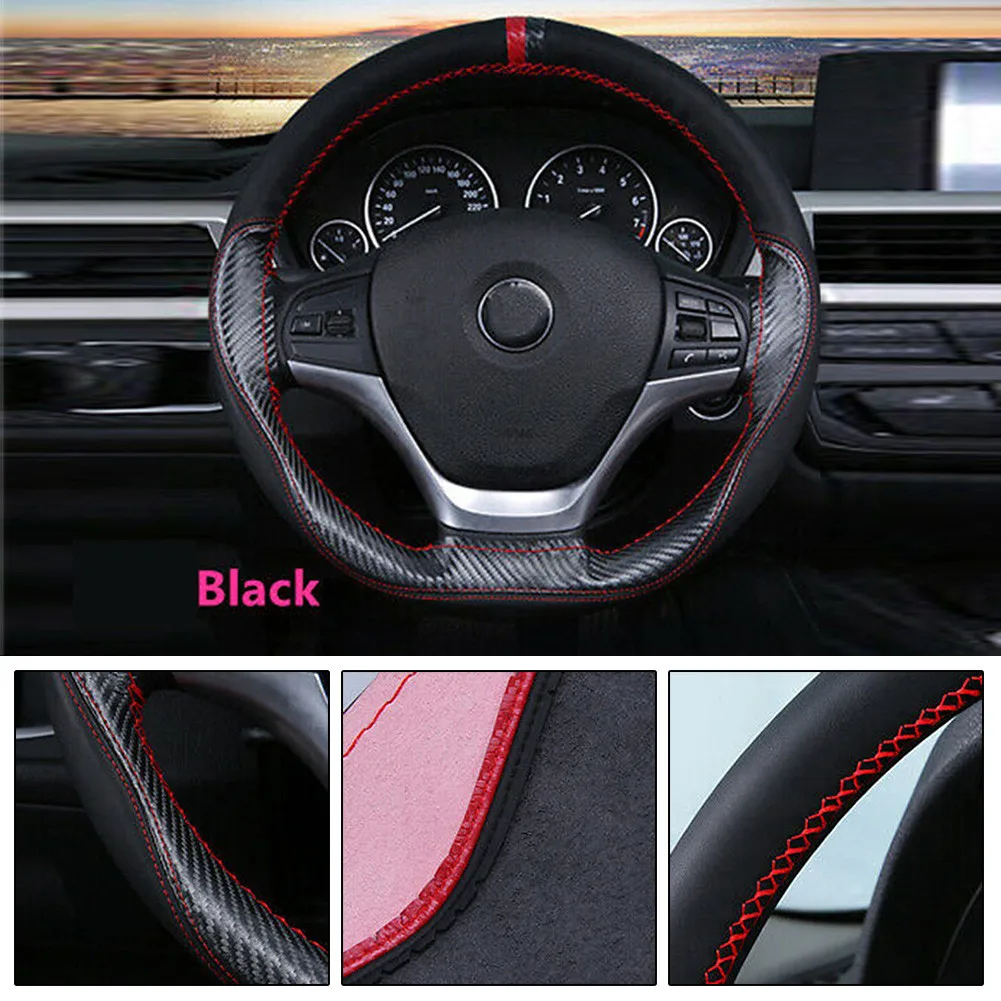 DIY Dia 38cm Black Carbon Leather Auto Car Steering Wheel Cover W/ Needle Thread Thread And Needle Tool Set
DIY Dia 38cm Black Carbon Leather Auto Car Steering Wheel Cover W/ Needle Thread Thread And Needle Tool Set