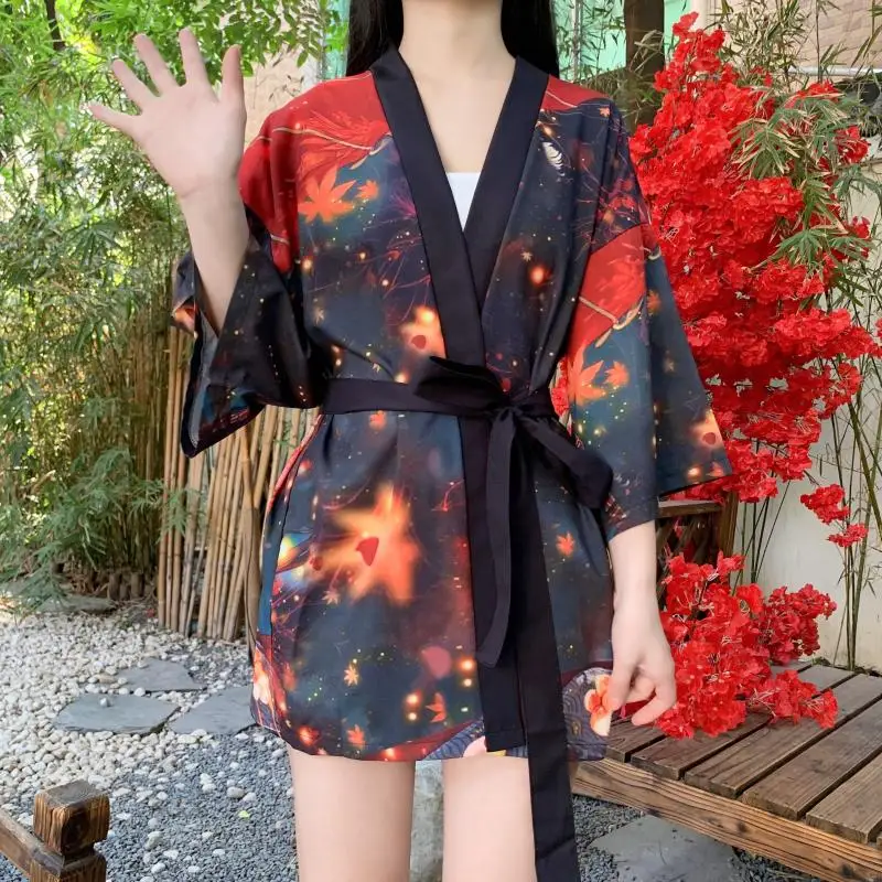 Loose Cardigan Traditional Fashion Women Harajuku Japanese Style Anime Kimono Belt Cosplay Haori Top 2021 Blouse Yukata Clothing 
Loose Cardigan Traditional Fashion Women Harajuku Japanese Style Anime Kimono Belt Cosplay Haori Top 2021 Blouse Yukata Clothing