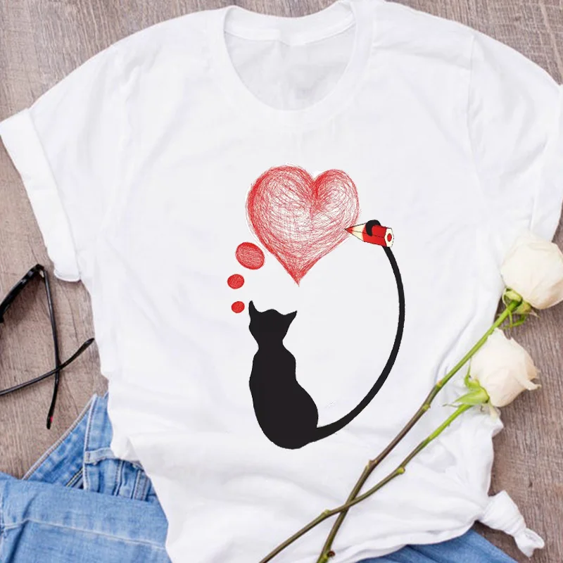 Women Graphic Sweet Love Heart Shape Cat Cartoon Clothes Floral Lady Tees Print Tops Clothing Female T Shirt Womens T-Shirt
Women Graphic Sweet Love Heart Shape Cat Cartoon Clothes Floral Lady Tees Print Tops Clothing Female T Shirt Womens T-Shirt