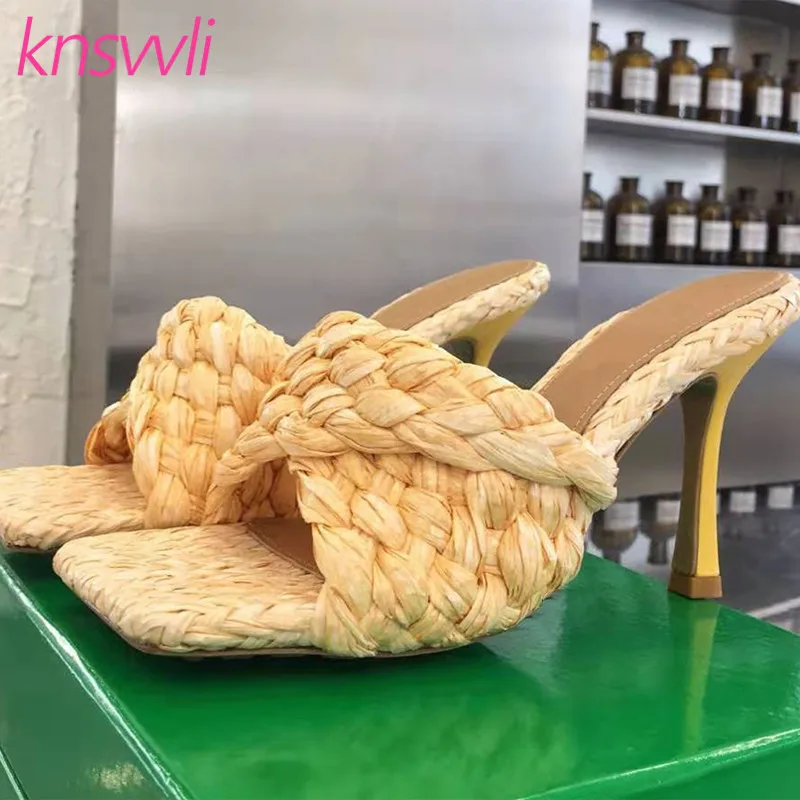 New Woven Braid Slippers Women High Heels Women Sandals Summer Slides Square Toe Mules Lafite Grass Braided Party Shoes Woman
New Woven Braid Slippers Women High Heels Women Sandals Summer Slides Square Toe Mules Lafite Grass Braided Party Shoes Woman
