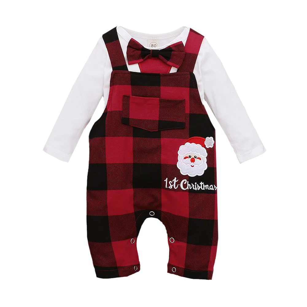 Christmas Newborn Baby Boys 2 Piece Clothing Romper Appliques Pants Round Neck Pockets Long Sleeve Bow Plaid Casual Cotton Set
Christmas Newborn Baby Boys 2 Piece Clothing Romper Appliques Pants Round Neck Pockets Long Sleeve Bow Plaid Casual Cotton Set