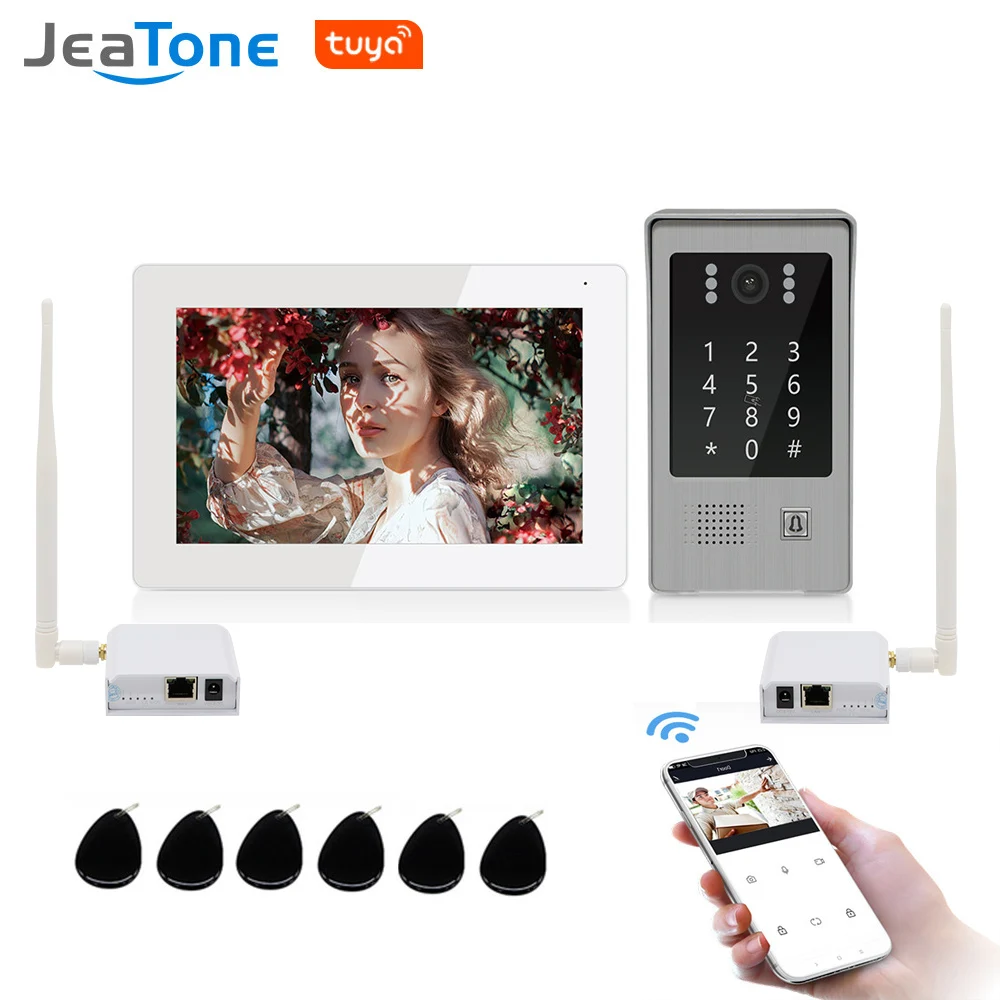 

Jeatone 7'' Wifi Home Video Intercom Video Doorphone for Apartment Doorbell Camera with Record Password RFIC Card Remote Unlock