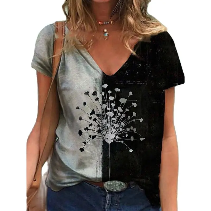 2021 Summer Lady Casual Fashion V-neck Loose Tops Women Dandelion Pattern Printing Clothes Female Street Harajuku T-shirt
2021 Summer Lady Casual Fashion V-neck Loose Tops Women Dandelion Pattern Printing Clothes Female Street Harajuku T-shirt