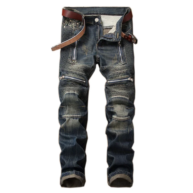 Men's straight-leg jeans, retro punk fashion jeans, motorcycle pockets and zippers, men
Men's straight-leg jeans, retro punk fashion jeans, motorcycle pockets and zippers, men
