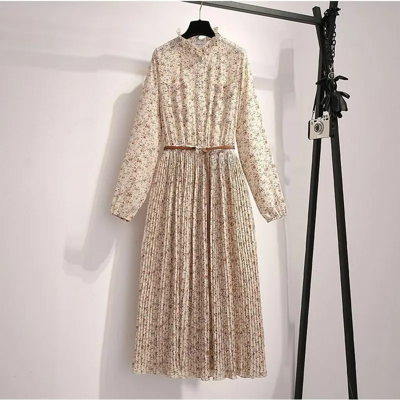 2021 Spring Pleated Chiffon Floral Midi Dress Round Neck Waist Belt Long Sleeve Vetement Femme Fashionable Women's Clothing
2021 Spring Pleated Chiffon Floral Midi Dress Round Neck Waist Belt Long Sleeve Vetement Femme Fashionable Women's Clothing
