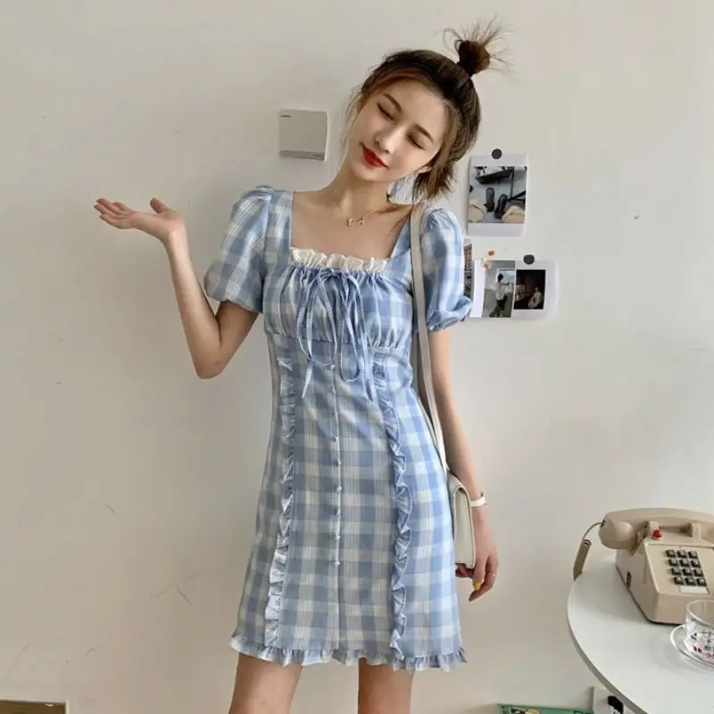 Women Dresses Square Collar New Outfits Plaid Casual Summer Puff Sleeve Ruffles Sweet Woman Bodycon Mini A-line Dress
Women Dresses Square Collar New Outfits Plaid Casual Summer Puff Sleeve Ruffles Sweet Woman Bodycon Mini A-line Dress