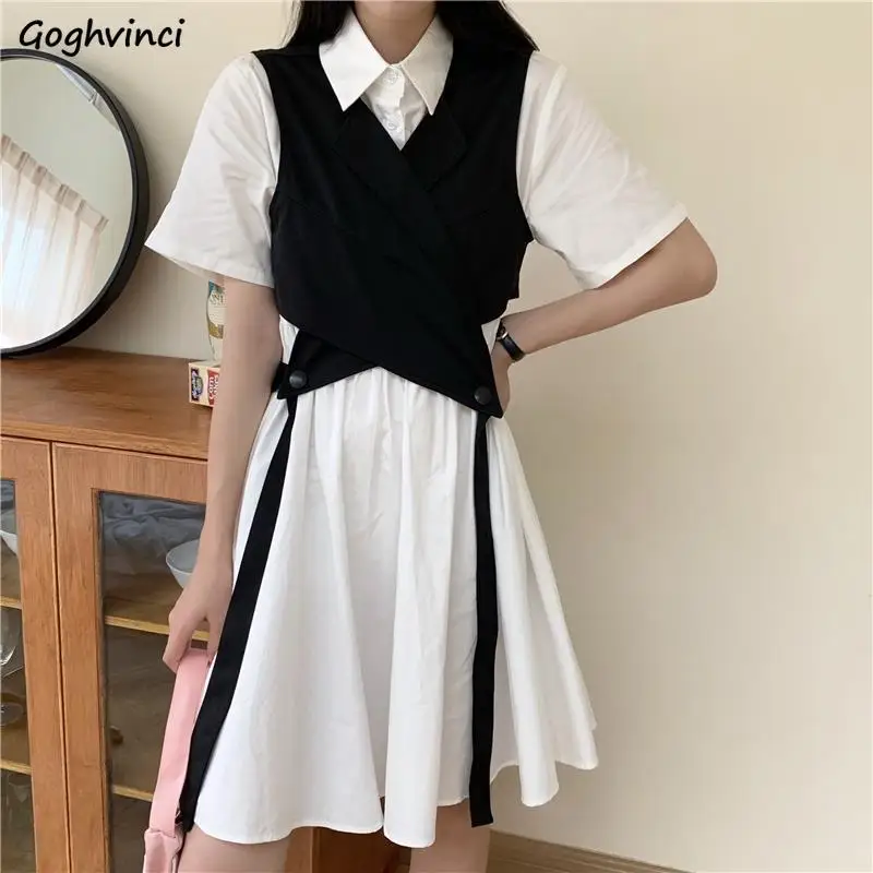 Women Sets Short Sleeve Dress Turn-down Collar Pleated Solid Design Vest Retro Korean Style Casual 2 Pecs Streetwear Chic Simple
Women Sets Short Sleeve Dress Turn-down Collar Pleated Solid Design Vest Retro Korean Style Casual 2 Pecs Streetwear Chic Simple