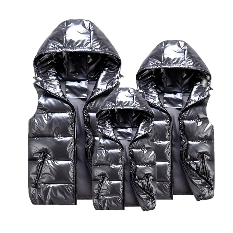 Woman Vests Winter Parent-child Matching Clothes Outfit for Boy Girl Shiny Outerwear Kids Cotton Padded Jackets Children Coats
Woman Vests Winter Parent-child Matching Clothes Outfit for Boy Girl Shiny Outerwear Kids Cotton Padded Jackets Children Coats