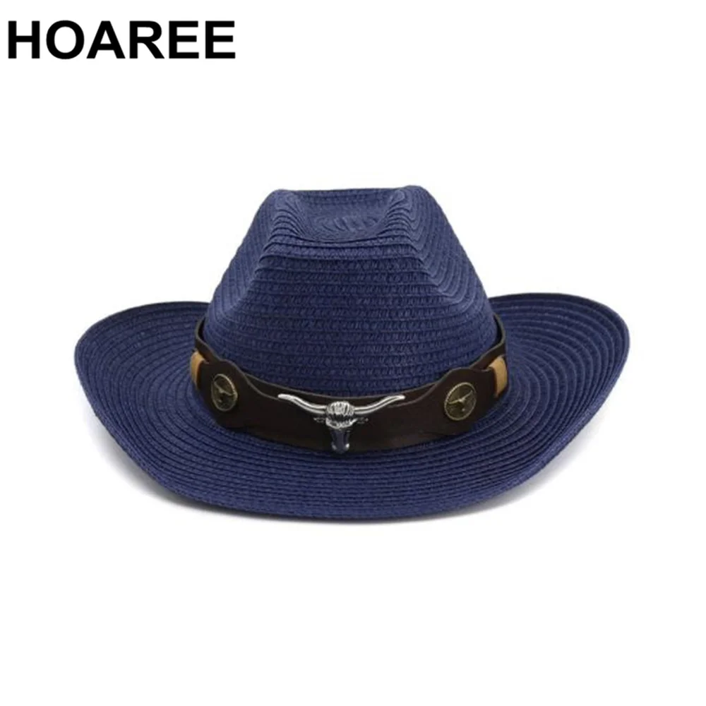 Шляпа HOAREE Мужская в ковбойском стиле Соломенная Панама западном с ремнем