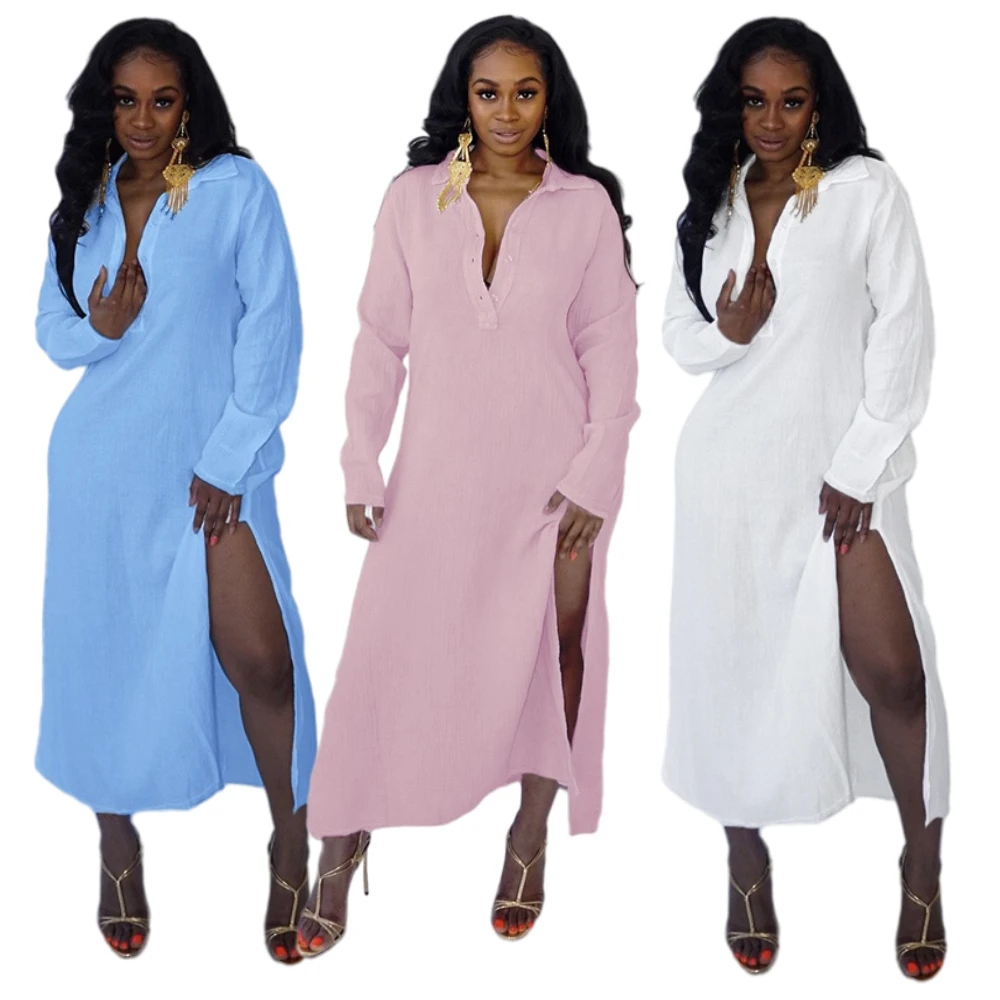 Wholesale New Trend High Quality Explosive Loose Casual Solid Color Long Slit Lady Dress HN052
Wholesale New Trend High Quality Explosive Loose Casual Solid Color Long Slit Lady Dress HN052