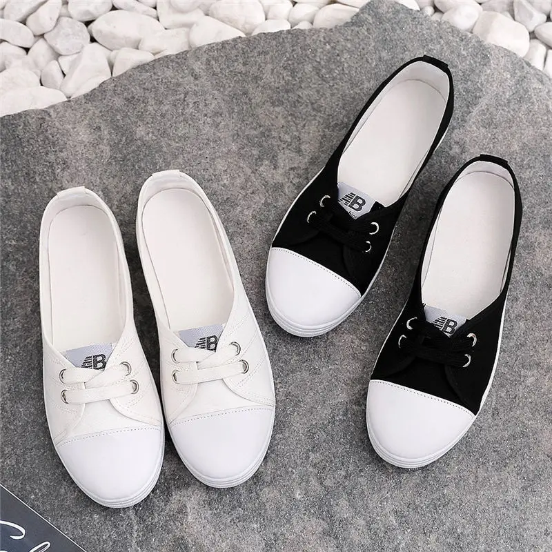 Spring and Autumn Lightweight Women's Canvas Shoes New Fashion White Ladies Flat Slip on Round Toe Women Casual | Обувь
