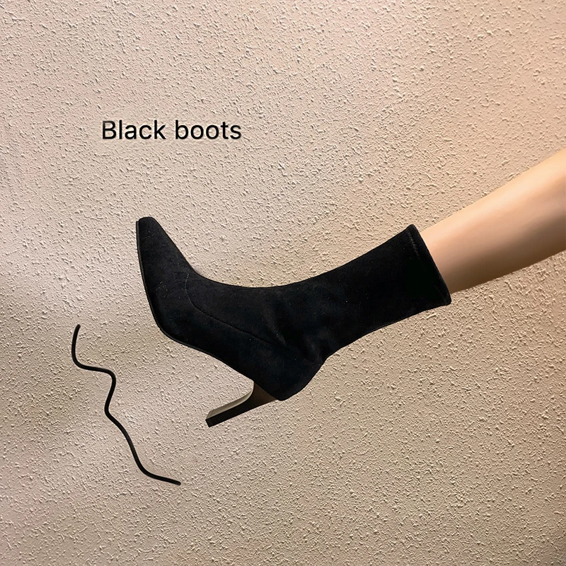 Women High Heel Boots Pointed Toe Thin Heels Winter Plush Lining Sexy Ladies Flock Mid-Calf Fur Boots Black Female Shoes
Women High Heel Boots Pointed Toe Thin Heels Winter Plush Lining Sexy Ladies Flock Mid-Calf Fur Boots Black Female Shoes