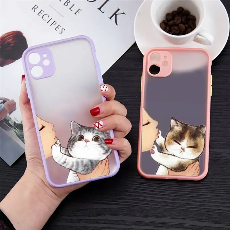 Lovely Cat Kiss Phone Case For iPhone 12 11 Mini Pro XR XS Max 7 8 Plus X Matte transparent Purple Back high-end fashion Cover
Lovely Cat Kiss Phone Case For iPhone 12 11 Mini Pro XR XS Max 7 8 Plus X Matte transparent Purple Back high-end fashion Cover