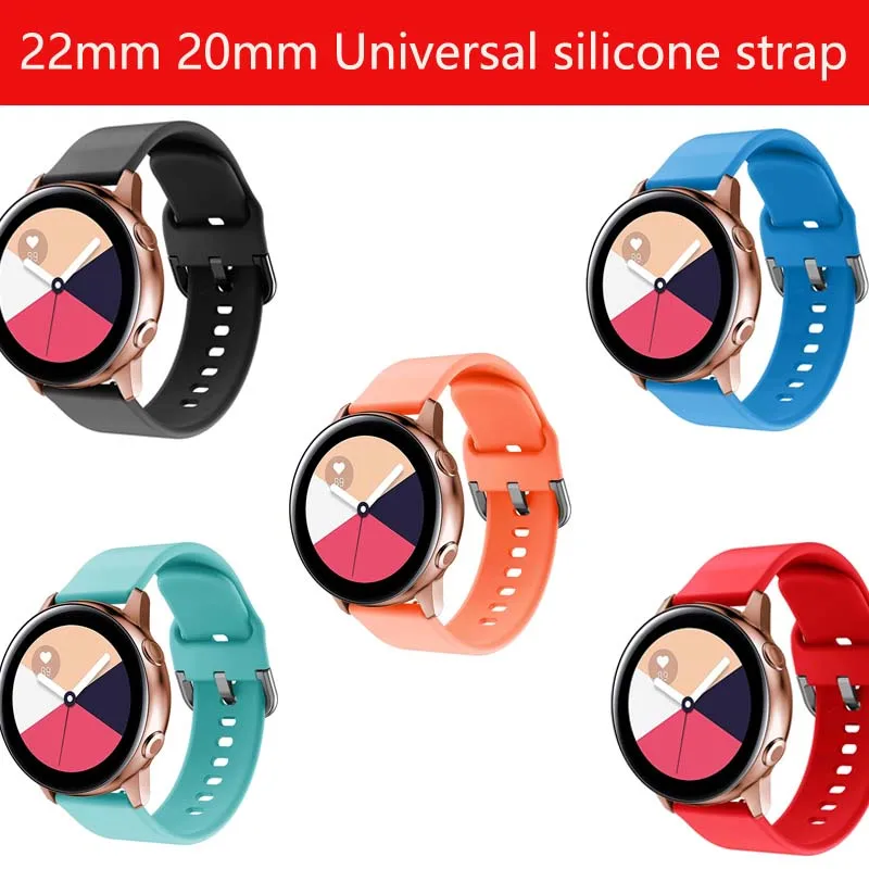 Ремешок силиконовый для Samsung active2 42 46 S3 Vivo watch Ticwatch S Pro браслет huawei GT 2E amazfit 3 GTR 2 GTS Pop