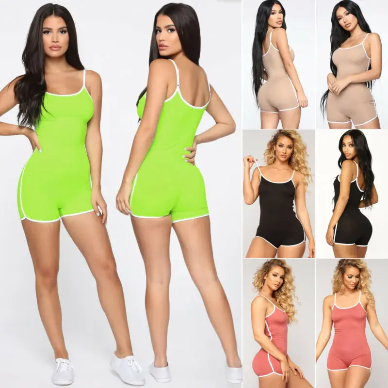 Women Sleeveless Strap Playsuit One-piece Holiday Shorts Bodycon Biker Sports Running Casual Summer Beach Mini Jumpsuit | Женская одежда