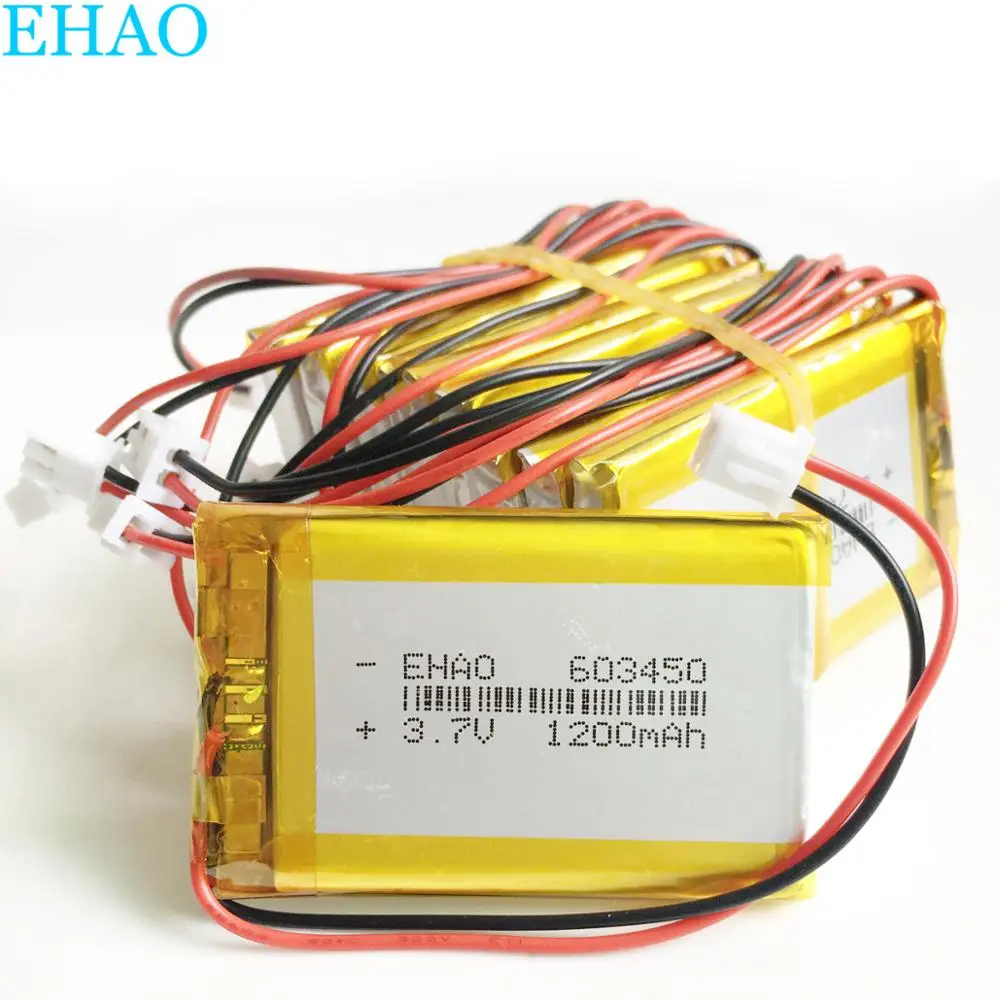

Lot 10 PCS 603450 3.7V 1200mAh Lithium Polymer LiPo Rechargeable Battery with JST 2.5mm Connector For GPS DVD Mobile PAD E-books