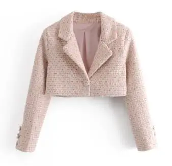 2021 New Vintage Women Chic textured tweed cropped Jacket Fashion sexy Shoulder Pads Notched Collar Coat Female Outerwear Tops
2021 New Vintage Women Chic textured tweed cropped Jacket Fashion sexy Shoulder Pads Notched Collar Coat Female Outerwear Tops