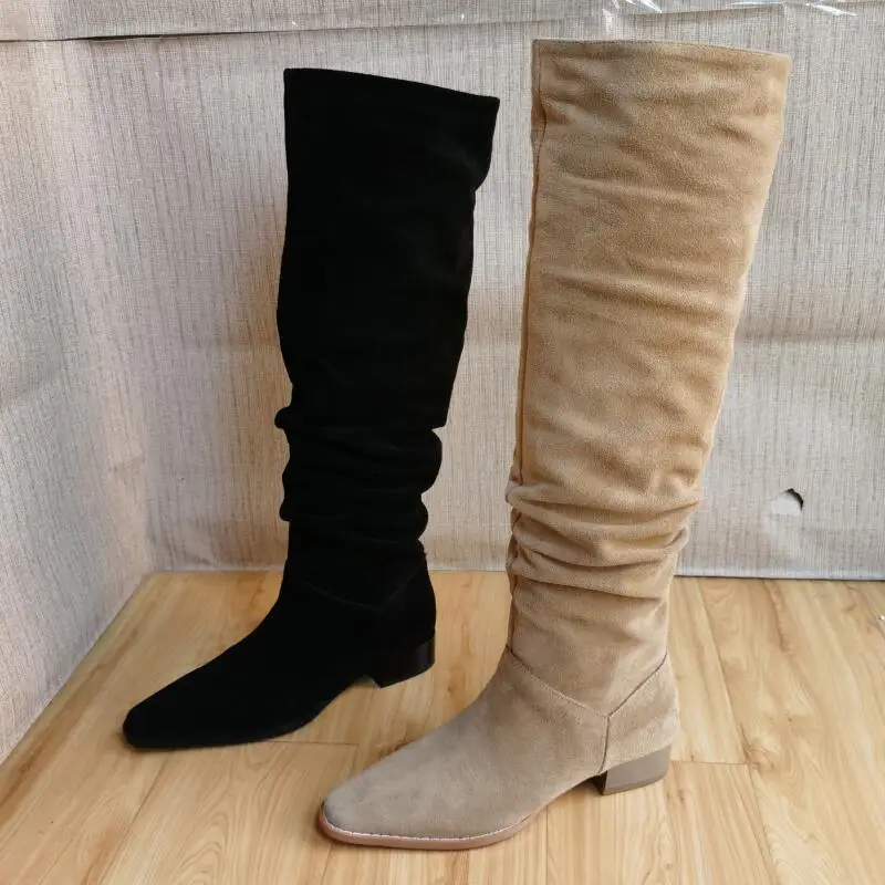 Natural Nubuck leather Pleated Knee high Long Boots 2021 New Autumn Winter Flat heel Fashion Women's Shoes Black Beige Plus Size
Natural Nubuck leather Pleated Knee high Long Boots 2021 New Autumn Winter Flat heel Fashion Women's Shoes Black Beige Plus Size
