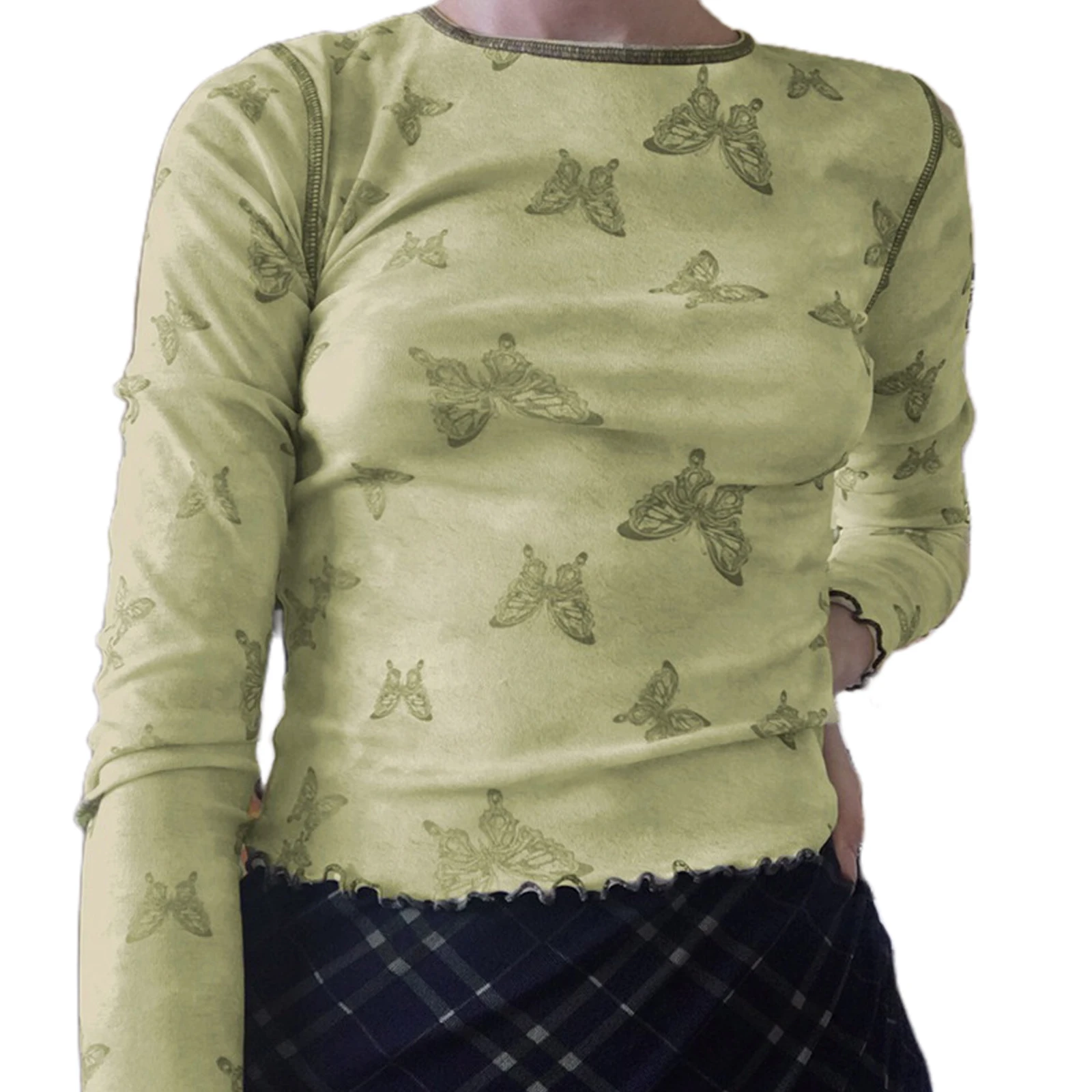 Hirigin 2021 Women Color Block T-shirt Adults Butterfly Print Long Sleeve Round Neck Lettuce Trim Pullover Female Clothing
Hirigin 2021 Women Color Block T-shirt Adults Butterfly Print Long Sleeve Round Neck Lettuce Trim Pullover Female Clothing