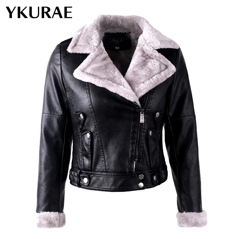 Women Leather Jacket Winter Warm Ladies Pluc Velvet Jackets Faux Fur Collar Coat Moto Biker Outerwear Brand Clothing FL034
Women Leather Jacket Winter Warm Ladies Pluc Velvet Jackets Faux Fur Collar Coat Moto Biker Outerwear Brand Clothing FL034