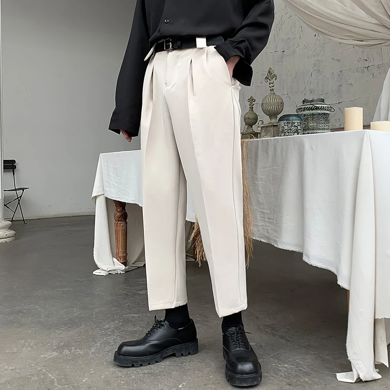 

Черные, серые, абрикосовые Костюмные брюки, мужские облегающие модные деловые, мужские строгие брюки, корейские свободные прямые брюки, муж...