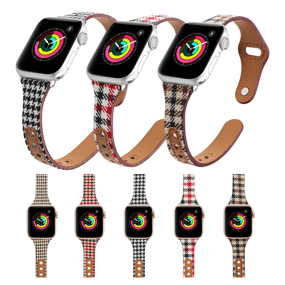 Ремешок кожаный в клетку для Apple Watch band Series 6 44 мм 40 браслет iWatch 5 4 3 42 38 | Наручные