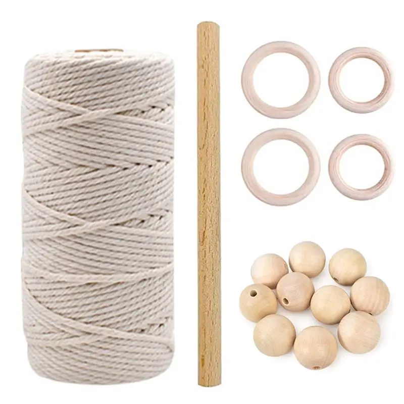Macrame Cord Natural Cotton Rope with Wood Ring Wood Stick for DIY Teether Macrame Kit Wall Hanging Plant Hanger Utility To Use
Macrame Cord Natural Cotton Rope with Wood Ring Wood Stick for DIY Teether Macrame Kit Wall Hanging Plant Hanger Utility To Use