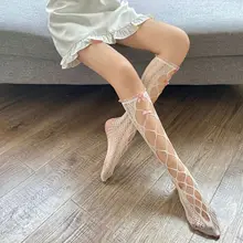 Women Harajuku Stokings Sexy Hollow Knee Length Socks Gothic Bottoming Thigh High Hosiery Cosplay Kawaii Japanese Lace Mesh Sock