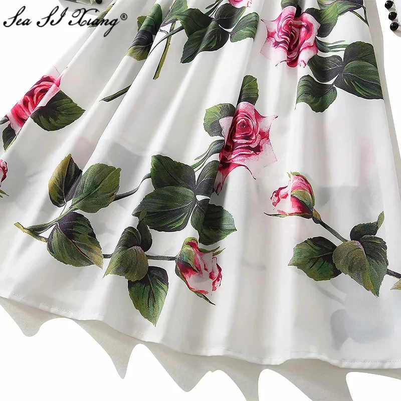 Seasixiang Fashion Designer Summer Dress Women's V-Neck Long Sleeve Rose Flower Print Vacation Midi Dresses
Seasixiang Fashion Designer Summer Dress Women's V-Neck Long Sleeve Rose Flower Print Vacation Midi Dresses