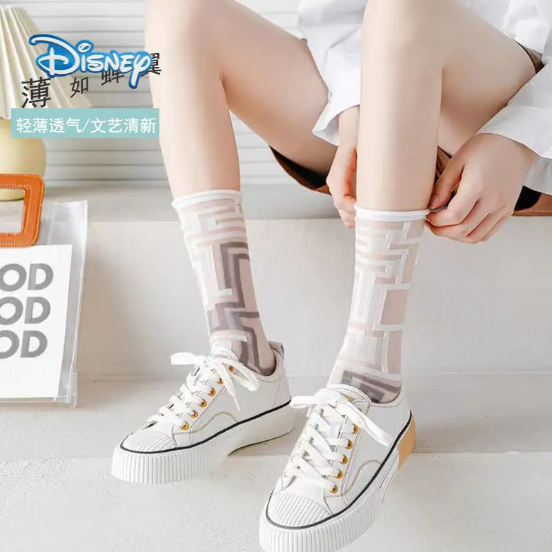

3 pairs of Disney socks women's ultra-thin crystal silk stockings retro AB asymmetric anti-snagging in the tube glass fiber