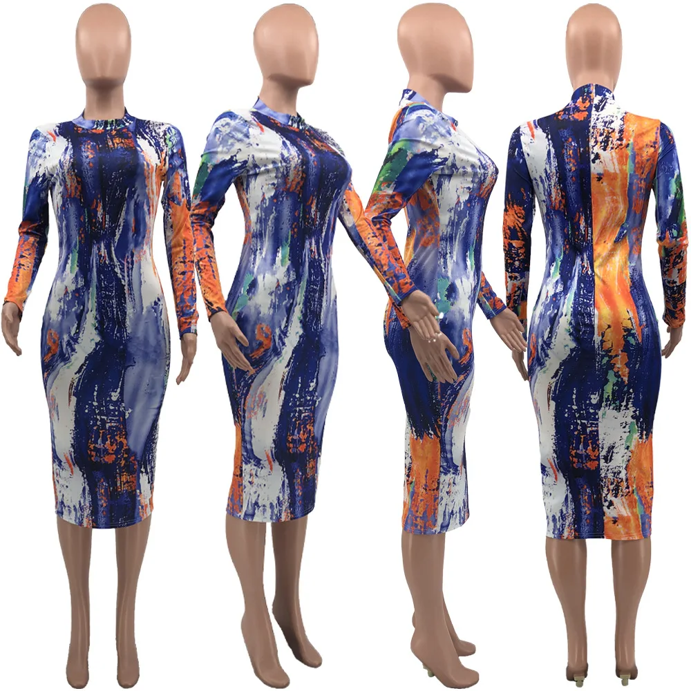 Tie Dye Print Long Sleeves Round Neck Women Knee-Length Dress Zipper New Spring Casual Style Outfits
Tie Dye Print Long Sleeves Round Neck Women Knee-Length Dress Zipper New Spring Casual Style Outfits