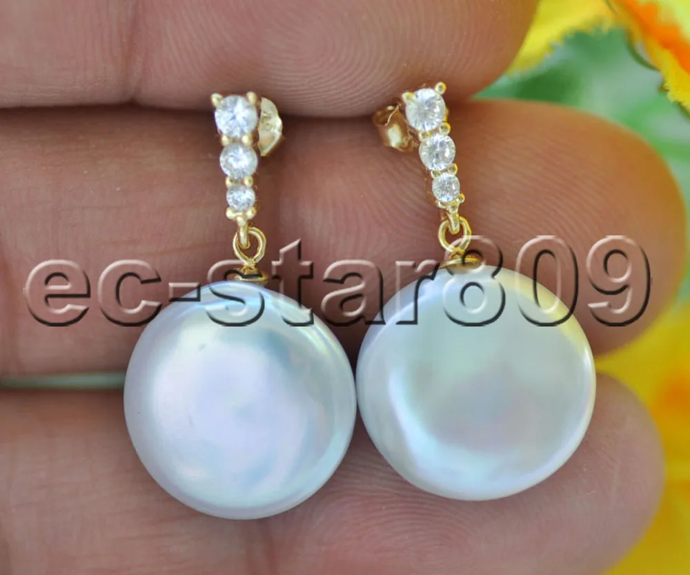 P7400 A+ 15mm White Coin Freshwater Pearl Dangle Earring CZ 
P7400 A+ 15mm White Coin Freshwater Pearl Dangle Earring CZ