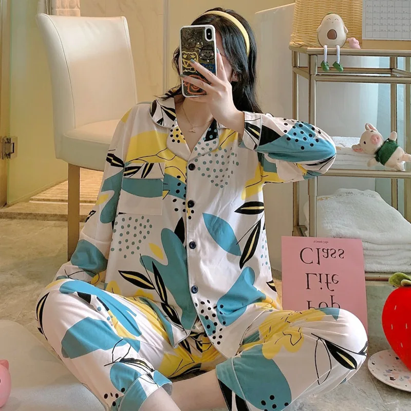Women's Spring and Autumn Pajamas Korean Style Sweet and Cute Loose Pajamas Long Sleeve Long Cardigan Two-piece Lapel Homewear
Women's Spring and Autumn Pajamas Korean Style Sweet and Cute Loose Pajamas Long Sleeve Long Cardigan Two-piece Lapel Homewear