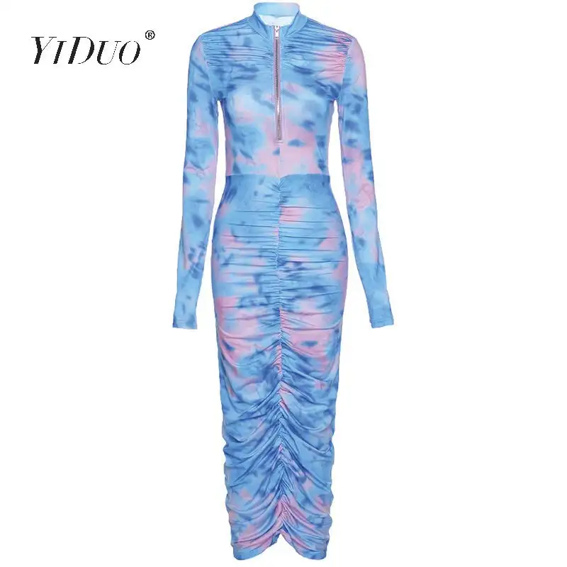 YiDuo 2020 Long Sleeve Tie Dye Zipper Ruched Sexy Bodycon Skinny Maxi Dress Autumn Winter Women Club Party Long Dresses 2020
YiDuo 2020 Long Sleeve Tie Dye Zipper Ruched Sexy Bodycon Skinny Maxi Dress Autumn Winter Women Club Party Long Dresses 2020