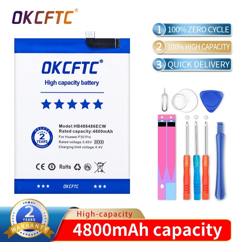 OKCFTC Original Replacement Battery HB486486ECW For Huawei Huawei P30 Pro Mate 20 Pro Genuine Phone Battery 4800mAh+Tools
OKCFTC Original Replacement Battery HB486486ECW For Huawei Huawei P30 Pro Mate 20 Pro Genuine Phone Battery 4800mAh+Tools