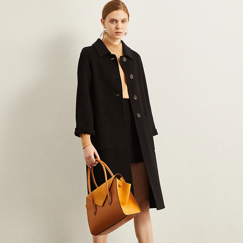 2020 Spring high quality elegant women black coat without liner Winter woolen coat women's medium long loose 100% cashmere coat
2020 Spring high quality elegant women black coat without liner Winter woolen coat women's medium long loose 100% cashmere coat