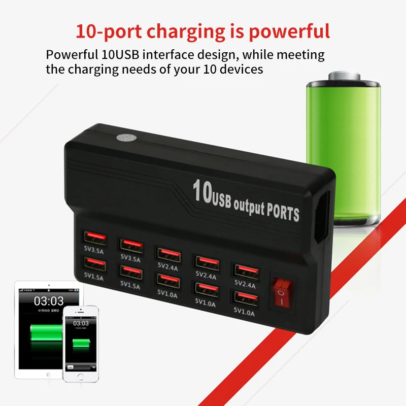 Быстрое зарядное устройство с 10 USB-портами несколькими портами для IPhone 11 5S 6 6S Plus