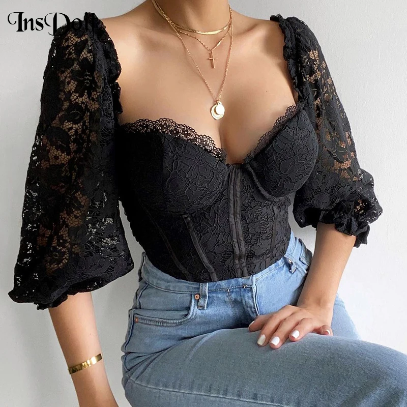 InsDoit Vintage Gothic Lace Black Women T Shirts Harajuku Streetwear Sexy See Through Sleeve Crop Top Summer Elegant Basic Tops
InsDoit Vintage Gothic Lace Black Women T Shirts Harajuku Streetwear Sexy See Through Sleeve Crop Top Summer Elegant Basic Tops