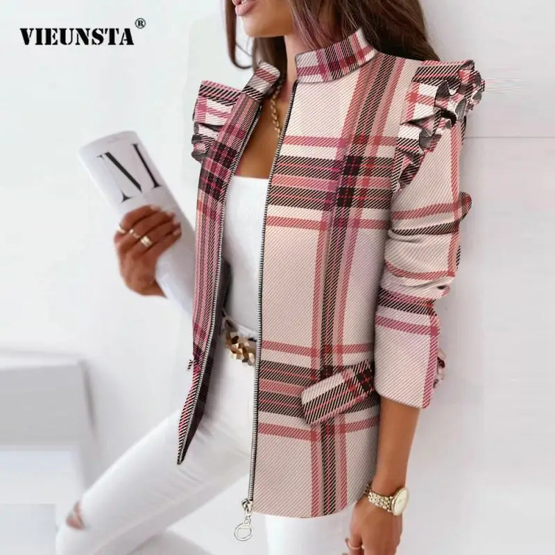 2021 Elegant Women Plaid Print O-Neck Coat Office Lady Fashion Retro Puff Shoulder Blazer Casual Zip Cardigan Long Sleeve Jacket
2021 Elegant Women Plaid Print O-Neck Coat Office Lady Fashion Retro Puff Shoulder Blazer Casual Zip Cardigan Long Sleeve Jacket
