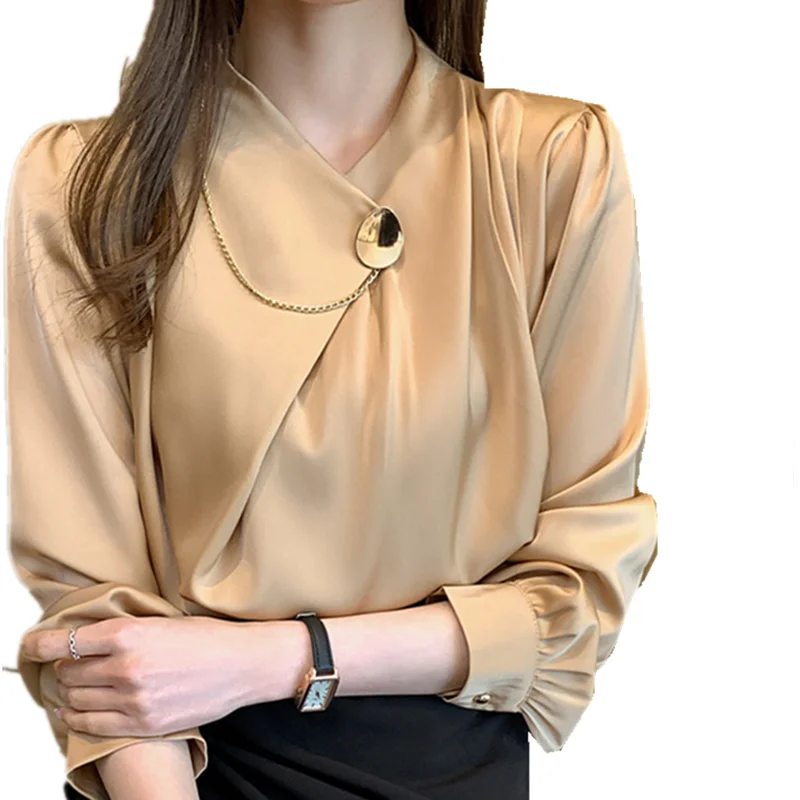 Women's Shirt Asymmetry Vintage Blouses for Women Chain Folds Shirt Long Sleeve Top V-neck Satin Patchwork Clothing Female Shirt
Women's Shirt Asymmetry Vintage Blouses for Women Chain Folds Shirt Long Sleeve Top V-neck Satin Patchwork Clothing Female Shirt