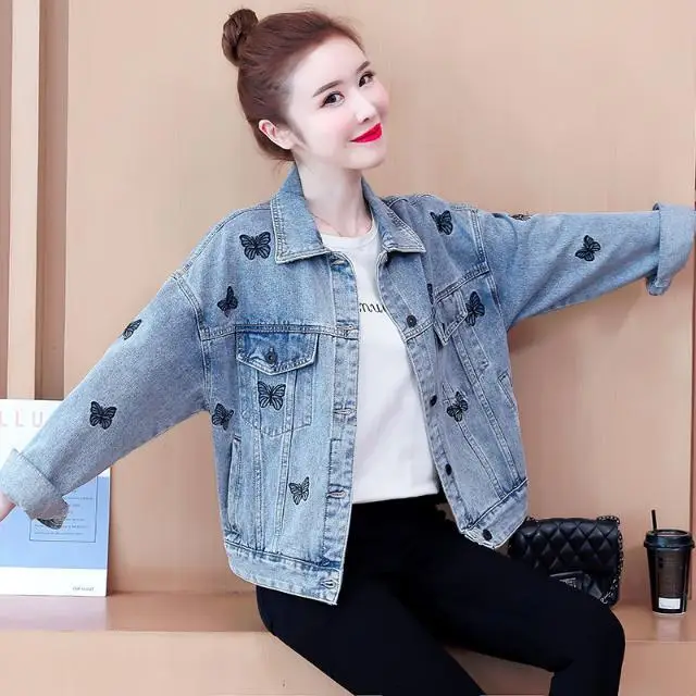 Spring and Autumn Korean Style Casual Denim Jacket Women's Short Loose Slimming and Fashionable Embroidered Top
Spring and Autumn Korean Style Casual Denim Jacket Women's Short Loose Slimming and Fashionable Embroidered Top