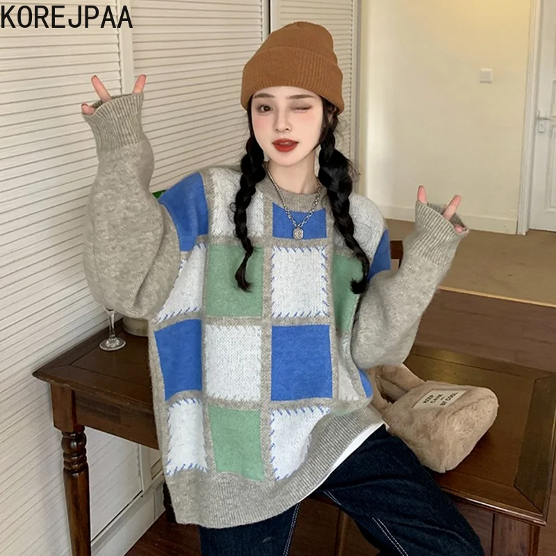 Korejpaa Hit Color Plaid Sweaters Women Winter 2021 New Korea Retro O-neck Long Sleeve Knitwear Pullover Femme Elegant Tops
Korejpaa Hit Color Plaid Sweaters Women Winter 2021 New Korea Retro O-neck Long Sleeve Knitwear Pullover Femme Elegant Tops