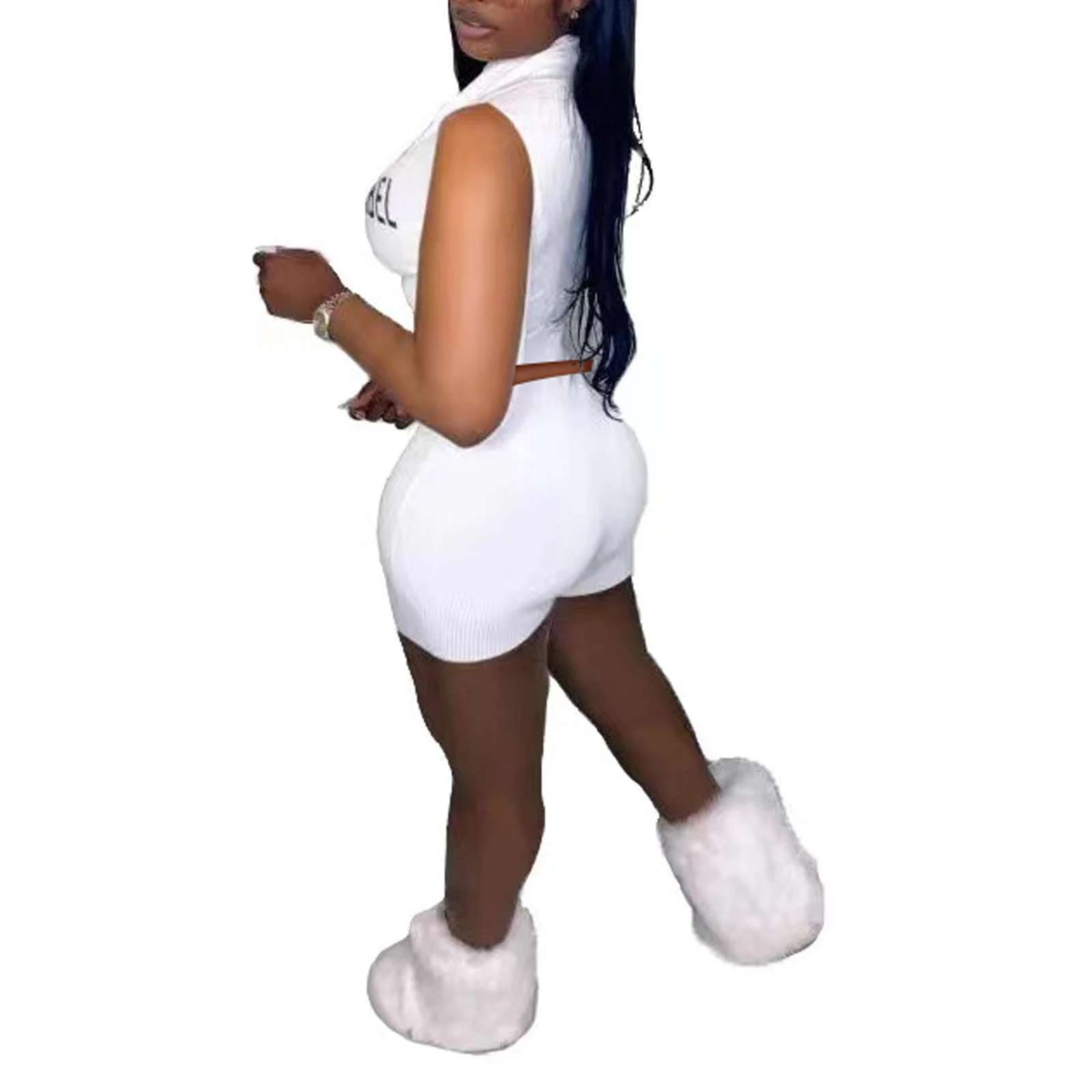 2Pcs Women Summer Tracksuit, Letter Embroidery Sleeveless Zipper Crop Tops + Elastic High-Waist Shorts for Girls, Black/White
2Pcs Women Summer Tracksuit, Letter Embroidery Sleeveless Zipper Crop Tops + Elastic High-Waist Shorts for Girls, Black/White