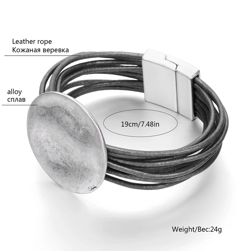 Silver Round Wave Charm Bracelet for Women Multilayer Leather Chains Magnetic Buckle Design Braelet Fashion Vintage Jewelry 2019
Silver Round Wave Charm Bracelet for Women Multilayer Leather Chains Magnetic Buckle Design Braelet Fashion Vintage Jewelry 2019