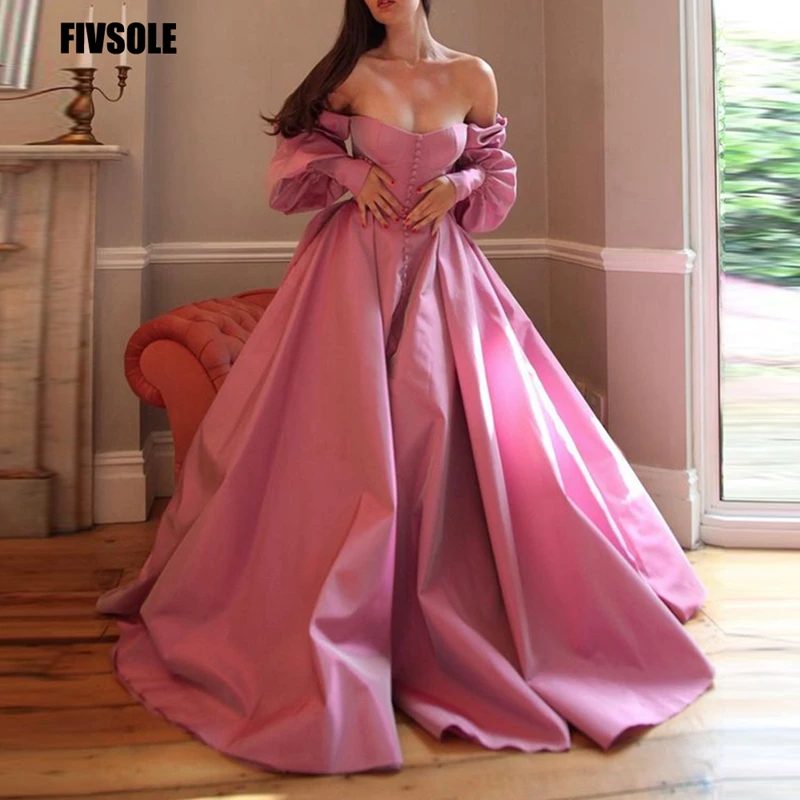 Fivsole Elegant Pink Prom Dress Bishop Sleeves High Slit Taffeta Evening Dresses Sweetheart A-line Long Party Gowns with Buttons
Fivsole Elegant Pink Prom Dress Bishop Sleeves High Slit Taffeta Evening Dresses Sweetheart A-line Long Party Gowns with Buttons