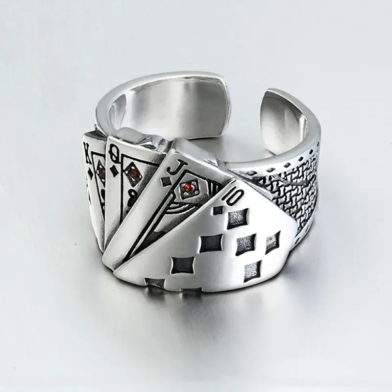 Playing Card Chunky Cubic Zirconia Engraved Adjustable 925 Sterling Silver Ring For Men Vintage Wholesale Jewelry
Playing Card Chunky Cubic Zirconia Engraved Adjustable 925 Sterling Silver Ring For Men Vintage Wholesale Jewelry