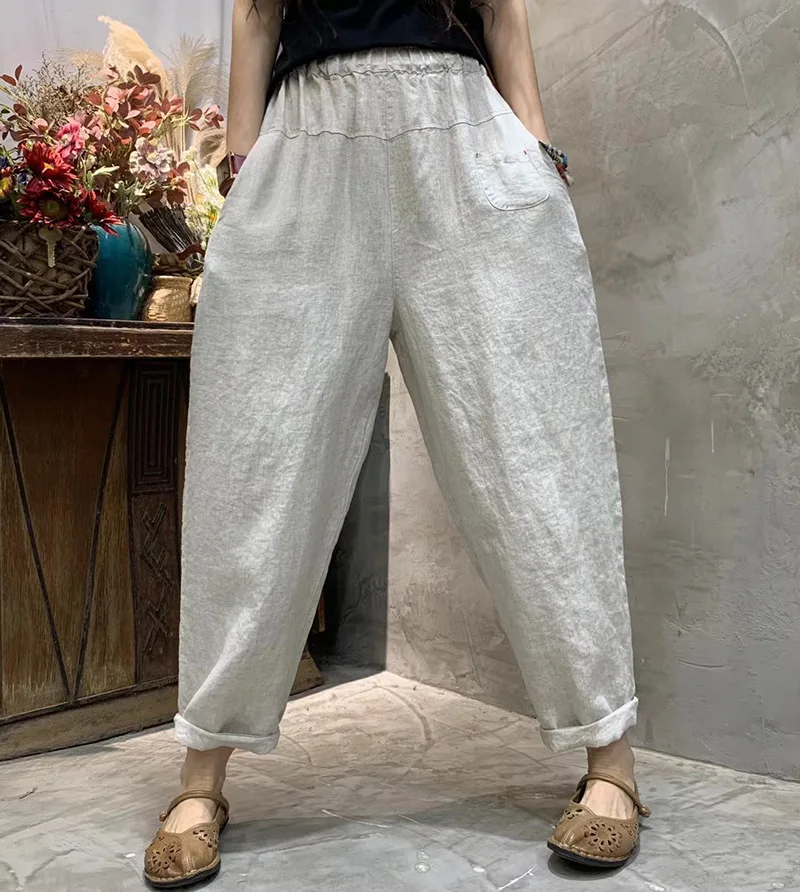 There are models in the real shot new style pocket embroidered linen harem pants solid color wild loose slim casual pants w
There are models in the real shot new style pocket embroidered linen harem pants solid color wild loose slim casual pants w