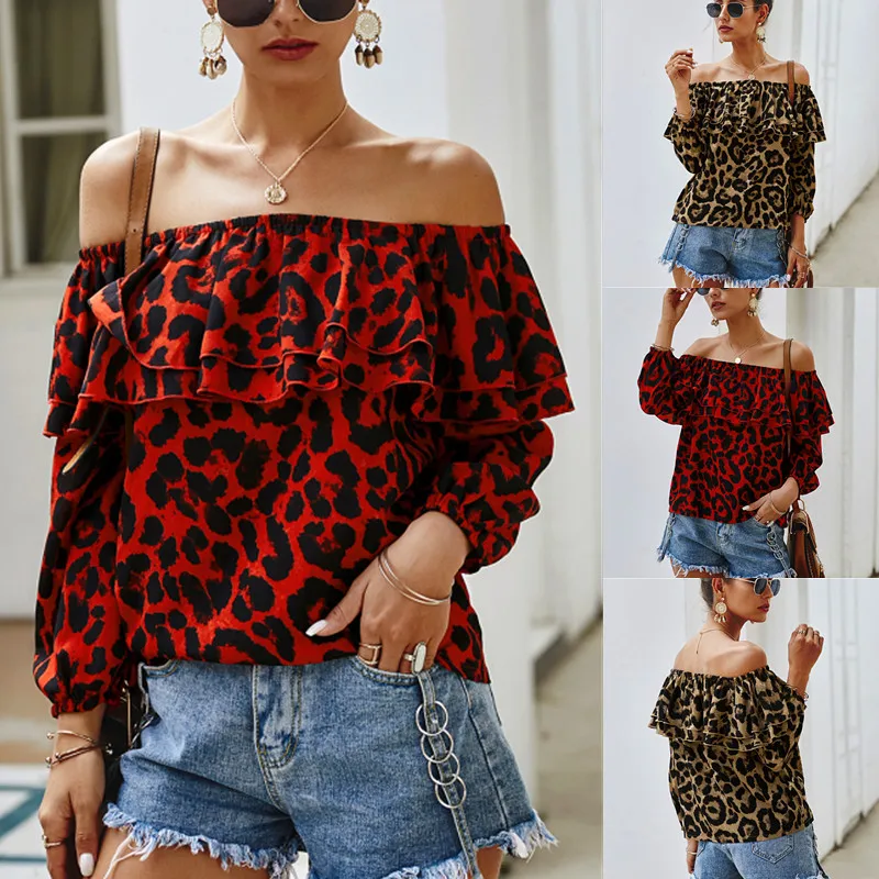2020 Fashion Elements Leopord Pattern Off-Shoulder Tops 2020 Spring Summer T-shirt
2020 Fashion Elements Leopord Pattern Off-Shoulder Tops 2020 Spring Summer T-shirt