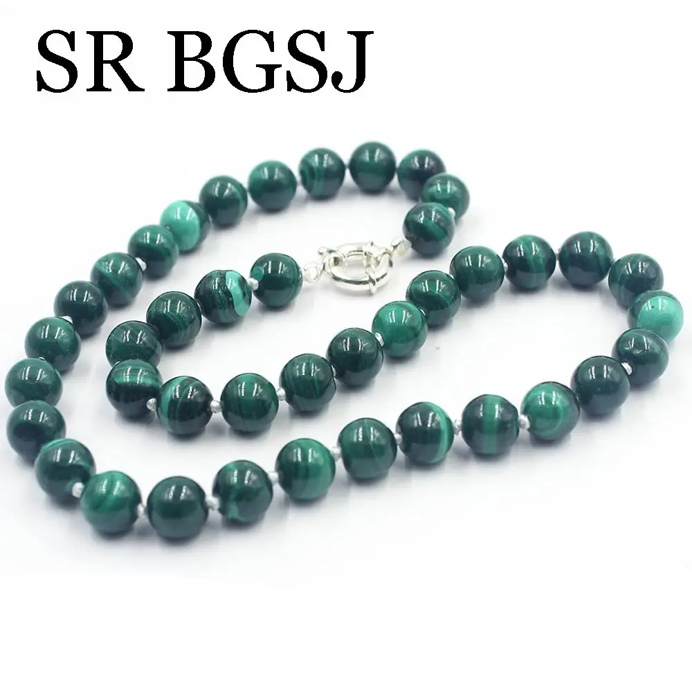 

Free Ship 10mm Malachite Handmade Round Gems Beads Knot Natural Stone Chocker Necklace Strand 17.5"